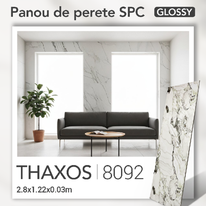 Panou de perete SPC Glossy, Thasos, 8092 (2800×1220×3mm)