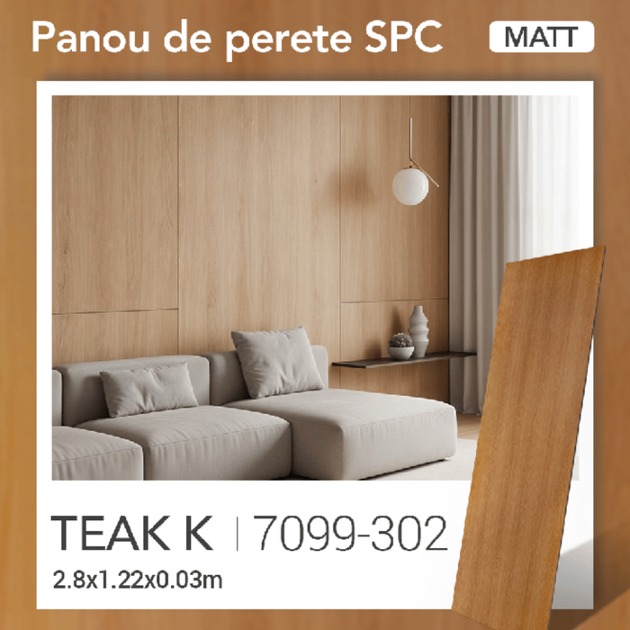 Panou de perete SPC Matt, Teak, K 7099-302 (2800×1220×3mm)