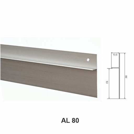 Plintă tip ascunsă din aluminiu, AL 80, Silver Matt