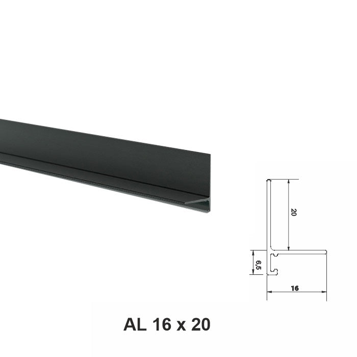 AL16×20, mini plintă pentru pardoseli, Black Matt, 2.5m